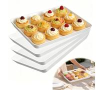 4 Pcs Plastic Serving Tray,White Reusable Serving Platters,22X1.7CM Tray for Kitchen Charcuterie Fruit Cookies Dishes Snacks Sandwich Tea Dinner.