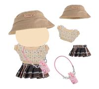 4 Pcs Plush Doll Clothes, Premium Doll Accessory Set Include 1 Knitted Sweater 1 Pleated Skirt 1 Bucket Hat and 1 Mobile Phone for 10-20 cm Plush Toy, Birthday Holiday Present for Boys and Girls