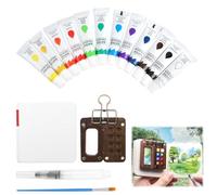 4 Pcs Pocket Artist Watercolor Travel Set 8-Grid Watercolour Lid Foldable Wooden Palette with Metal Clip 12-Color 5ml Paint Portable Drawing Book Brush For Personalised Teacher Gifts Artists Painters