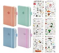4 Pcs Pocket Notepad A7 with 6 Stickers, Colorful Imitation Leather Cover Mini Notebook Set Writing for Memo Personal Planner, Portable Journal Notebook for Student Adults