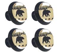 4 Pcs Polar Bear Pine Tree Animal Black Shadow Glass Drawer Knobs Black Dresser Knobs Drawer Pulls Door Knobs Dresser Drawer Handles for Kitchen Wardrobe Cupboard Hardware Furniture