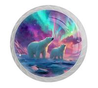 4 Pcs Polar Bears Cabinet Knobs,35mm Round White Dresser Drawer Knobs, Single Hole Cupboard Door Handles, Door Knob and Handles, for Home Decorating, Cupboard, Wardrobe