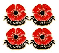 4 Pcs Poppy Badges and Pins 2025, Poppy Badge, Poppy Pin, Lest We Forget Poppy Brooch, Remembrance Sunday Red Flower Rhinestone Badges Banquet Enamel Poppy Lapel
