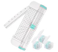 4 Pcs Portable Paper Cutter Set, Mint Green Paper Trimmer with Replacement Blades, Scrapbooking Tool with Automatic Security Safeguard, Side Ruler for Crafting Paper, Label, Cardstock