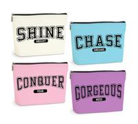 4 Pcs Positive Affirmations Makeup Bag Mental Health Inspirational Gifts for Women Sister Travel Toiletry Bag, Shine Chase 1188, 9.8 x 7 inch
