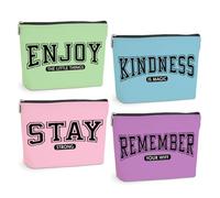 4 Pcs Positive Affirmations Makeup Bag Mental Health Inspirational Gifts for Women Sister Travel Toiletry Bag, Enjoy Stay 1189, 9.8 x 7 inch