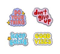 4 PCS Positive Letters Enamel Pins Inspirational Saying Brooches GOOD VIBES KEEP GOING Lapel Badges Backpacks Clothing Hats Decor