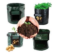 4 Pcs Potato Grow Bags, 10 Gallons Breathable Potato Sacks with Flap and Handles Heavy Duty Thickened Root Durable Vegetable Grow Bags Outdoor Planters Bag for Vegetable Strawberry