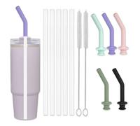 4 Pcs Press in Straw Replacement with Silicone Straw Tips for Hydro Flask Travel Tumbler 20/28/32/40 oz, 5 Clear Plastic Straws, 5 Silicone Straw Tips, 2 Straw Cleaning Brush