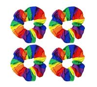 4 PCS Pride Rainbow Hair Scrunchies- Rainbow Hair Ring Hair Ties- Elastic Striped Ponytail Holder Hair Accessories