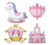 4 pcs Princess Castle Foil Balloon Carriage Crown Horse Mylar Balloon Princess Birthday Party Supplies for Baby Shower Pink Girl Theme Decorations (Castle)