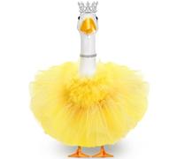 4 Pcs Princess Porch Goose Outfit for 23" 17" Cement Lawn Goose Costume Crown Necklace Tutu Skirt Feather Trim for Princess Outdoor Garden Lawn Art Decor(Yellow)
