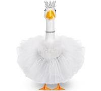 4 Pcs Princess Porch Goose Outfit for 23" 17" Cement Lawn Goose Costume Crown Necklace Tutu Skirt Feather Trim for Princess Outdoor Garden Lawn Art Decor(White)