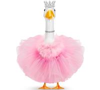 4 Pcs Princess Porch Goose Outfit for 23" 17" Cement Lawn Goose Costume Crown Necklace Tutu Skirt Feather Trim for Princess Outdoor Garden Lawn Art Decor(Pink)