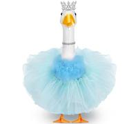 4 Pcs Princess Porch Goose Outfit for 23" 17" Cement Lawn Goose Costume Crown Necklace Tutu Skirt Feather Trim for Princess Outdoor Garden Lawn Art Decor(Blue)