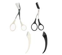 4 Pcs Professional Stainless Steel Brow & Lash Grooming Kit - Precision Trimming Scissors with Built-in Comb. Essential Beauty Tool for Eyebrow Shaping and Eyelash Styling (Unisex Design)