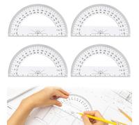 4 Pcs Protractor Set,School Maths Protractors Plastic 180 Degree Geometry Map Scale Pertractors Angle Measurement Multi Tool Clear Drawing Secondary Stationary Supplies for Classroom School Office