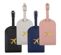 4 Pcs PU Leather Luggage Tags for Suitcases, Waterproof Baggage Label Address Name ID Card Tag Set, Travel Luggage ID Tags with Adjustable Strap for Preventing Loss