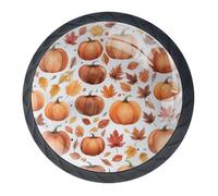 4 Pcs Pumpkin Maple Leaf Cupboard Knobs and Handles - 35mm Black Round Pull Handle for Wardrobe Furniture Hardware - Two Sizes of Screws Included