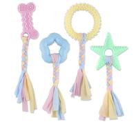 4 PCS Puppy Chew Toys for Teething Small Breed, Puppy Teething Ring, Soft Rubber Durable Dog Teething Toys, Rope Dog Toys, Funny Interactive Toy, Puppy Toys for Small Puppies, Dog Toys Set (Style 5)