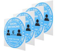 4 Pcs Pvc Floor Decal Blue Keeping Distance Reminder Waterproof