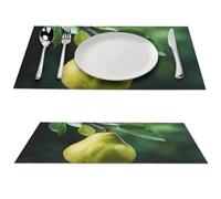 4 PCS PVC Heat Resistant Placemats 12x18 Inch Washable Non-Slip Table Mats for Dining Table, Pears on The Tree Place Mats for Holiday Party Kitchen Dining Decor