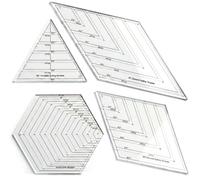 4 Pcs Quilting Ruler Set, 60 Degree Triangle and Diamond, 45 Degree Diamond, Hexagon Stencils, Clear Acrylic Patchwork Sewing Rulers for Precision Cutting and DIY Clothing Design