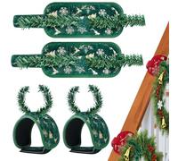 4 PCS Railing Protection Christmas Garland Ties, Adjustable Stair Handrail Garland Ties - with Silicone Non-Slip Pad Railing Protection Does Not Damage The Paint, Suitable for Stair Decoration