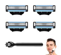 4 Pcs Razor Blades Refills, Blades Replacement Blade with Double Lubrication Strip Handles Shaving Manual Shaver Blade (With 1 Handle)