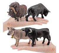 4 Pcs Realistic Farm Animal Model Set Lifelike Cows for Kids Creative Learning PVC Figurines Black Bull North African Bull Swiss Brown Cattle (4 cattle models about 669g)