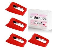 4 PCS Record Player Needle, JUKFITA Ruby Turnable Stylus Replacement for Most Victrola Crosley LP ION Vinyl Players Phonograph, Red