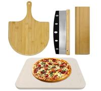 4 PCS Rectangle Pizza Stone Set 38 x 30 cm Large Pizza Stone with Pizza Peel Cutter Cooking Paper for Oven Outdoor Grill 1.5 cm Thickened Grill Baking Stone for Bread BBQ