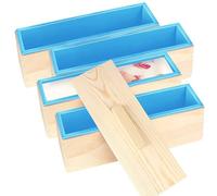 4 Pcs Rectangular Silicone Soap Mold, 42 oz Soap Loaf Mould Wooden Box with Lid, Flexible Silicone Soap Molds Tool for DIY Making Candle Soap Supplies, Blue
