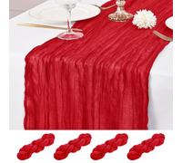 4 Pcs Red Cheesecloth Table Runner, 21x120 inch Red Table Runner Rustic Gauze Romantic Long Sheer Fabric 10Ft Cheese Cloth Table Runners for Wedding Party Bridal Baby Shower