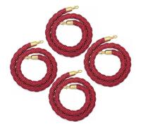 4 Pcs Red Crowd Control Rope 5ft 6ft 8ft 10ft - Braided Twisted Stanchion Rope with Gold Hooks, VIP Barrier Rope for Events, Grand Openings, Carpet Queue Management