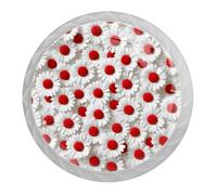 4 Pcs Red Daisy Cabinet Knobs, 35mm Round White Drawer Knobs, Door Kitchen Hardware Cupboard Knob, Stainless Steel Single Hole Handle with Screws for Home Decorating, Cupboard, Wardrobe