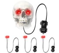 4 Pcs Red Glowing Skeleton Eyes with Timer, Waterproof Halloween LED Lights | Light Up Eyes for Masks, Pumpkins & Props, Easy DIY Installation for Bushes & Tombstones (Batteries Not Included)