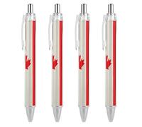 4 PCS Refillable Black Retro Canada Flag Pattern Ballpoint Pens 0.5mm Fine Point Smooth Writing Quick-Dry Liquid Ink Comfort Grip Retractable & Pocket-Sized for Journaling Notetaking Sketching
