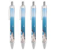 4 PCS Refillable Black Santorini Greek Island Sea View Ballpoint Pens 0.5mm Fine Point Smooth Writing Quick-Dry Liquid Ink Comfort Grip Retractable & Pocket-Sized for Journaling Notetaking Sketching