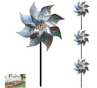 4 PCS Reflective Bird Deterrent Windmill, Double Sided Holographic Pigeon Deterrent Birds Repellent Windmills Scare Bird Wind Energy Sparkly Pinwheel Protect Crop Fruit Flower For Orchard Garden Yard