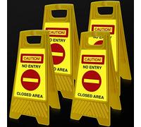 4 Pcs Reflective No Entry Sign Two Sided 24 Inch Portable Handle Standing Floor Closed Area Caution Warning Sign for Indoor Outdoor Commercial Street Public Areas