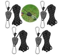 4 Pcs Reflective Tent Guy Ropes, 4 mm Ratchet Ropes with Rope Tensioner, 4 M Adjustable Outdoor Tent Guide Rope Ratchet Hangers for Camping, Hiking, Awning, Grow Lights