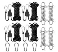 4 PCS Reflective Tent Guy Ropes, 4mm Tent Camping Cord with Pulley, 4M Heavy Duty Guide Buckle Rope with Aluminum Adjuster with High-strength Stainless Steel Rope Buckle for Outdoor, Camping, Hiking