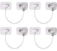 4 Pcs Refrigerator Door Locks Window Restrictor Locks, White Fridge Door Locks with Key Cable, Adhesive Freezer Door Latch Cable Restrictors for Baby Children Safety for Cabinets Washers Dryers