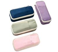 4 Pcs Retractable Pencil Case, Large Capacity Student Pencil Holder, Double Zipper Polyester Fabric, Standing Pen Case, 8.7 in / 22 cm, Pink, Purple, Dark Blue, Light Green