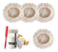 4 Pcs Reusable Bread Fermentation Covers - Handmade Cotton Cloth Sourdough Jar Covers with Elastic Fit, Breathable Linen Proofing Caps for 3-4 Inch Jars, Bread Proofer Accessories