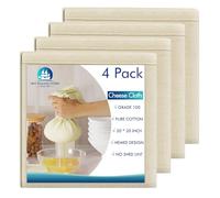 4 PCS Reusable Cheesecloth, Grade 100, 20x20 Inch Hemmed Cheese Cloth for Straining Craft, 100% Cotton Unbleached Cloth Strainer for Cooking, Baking, Juicing, Cheese Making
