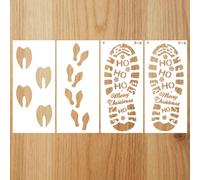 4 Pcs Reusable Christmas Footprint Stencils, Camel Elf Santa Footprint Stencil for Wood Canvas Wall Floor Glass Window Door Paper Home Painting Crafts Decor Templates