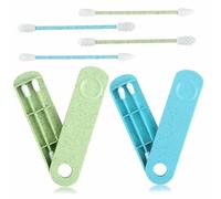 4 PCS Reusable Cotton Buds Reusable Swab Double-Ended Spiral with 2 Travel Holder Green and Blue for Ear Cleaning Make Up,ect. Reusable Cotton Buds for Ear Cleaning