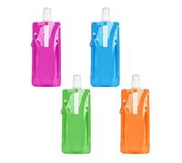4 Pcs Reusable Foldable Water Bottle Set, Portable Sports Hydration Pouch, Compact Outdoor Drinking Container, Multi-Color Collapsible Bottles for Travel Cycling Camping Hiking Activities(Four Colors)